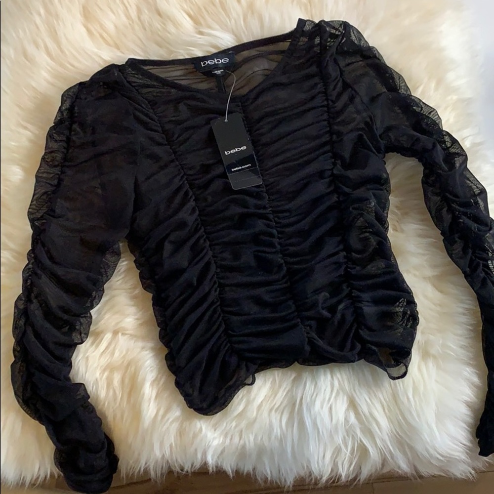 Bebe black solid shirred top - Picture 2 of 4